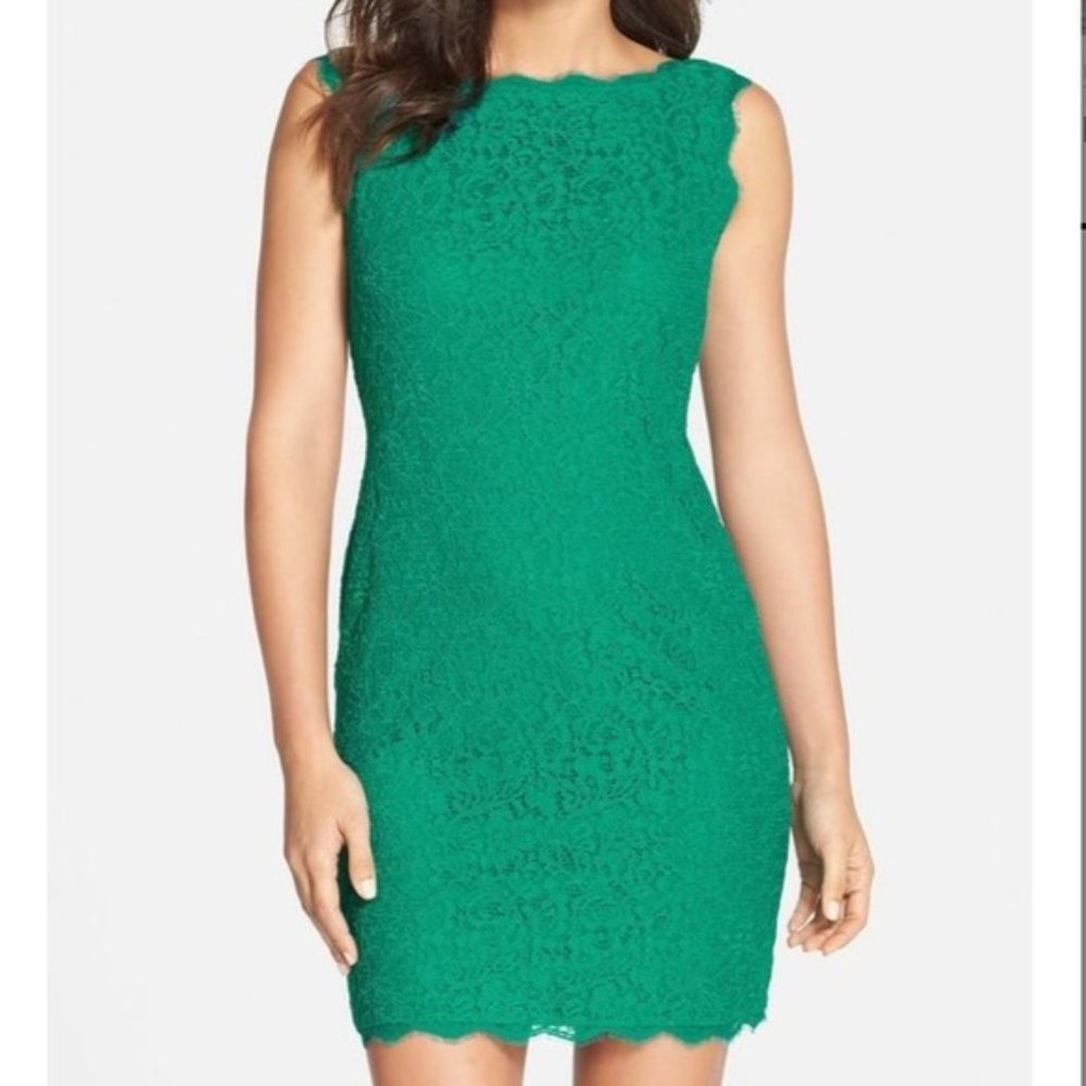 Adrianna Papell Green Lace Cocktail Dress